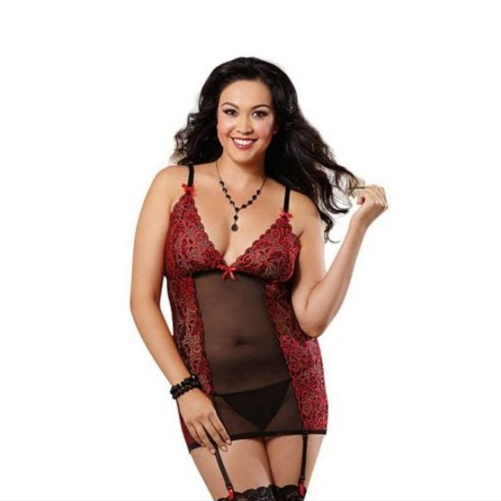 NWT Dreamgirl Red and Black Lace Chemise 1X/2X